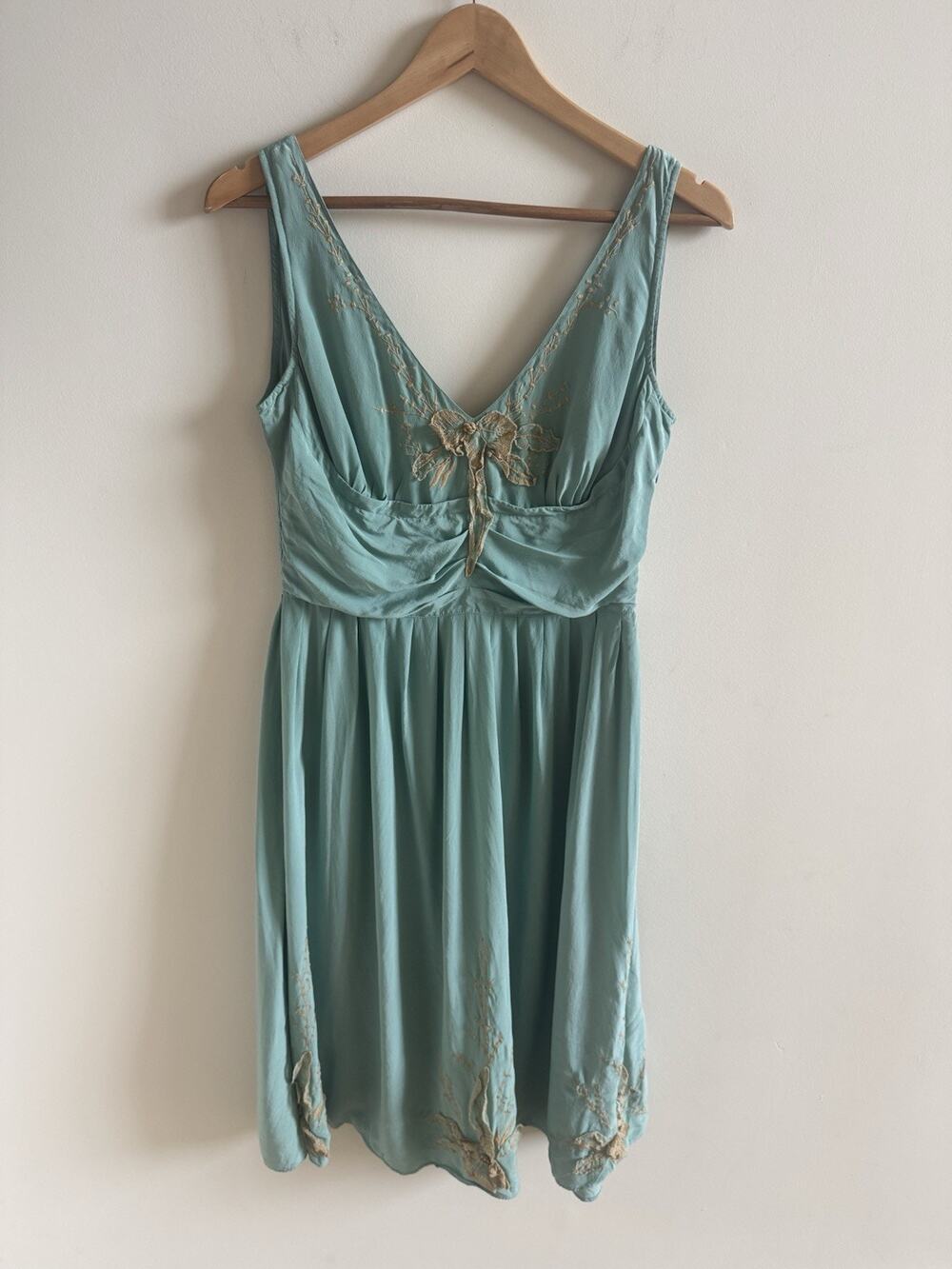 Anthropologie Lil‎ Tawny Garden Silk Dress Size 10 Embroidered Fairy Boho Whimsy